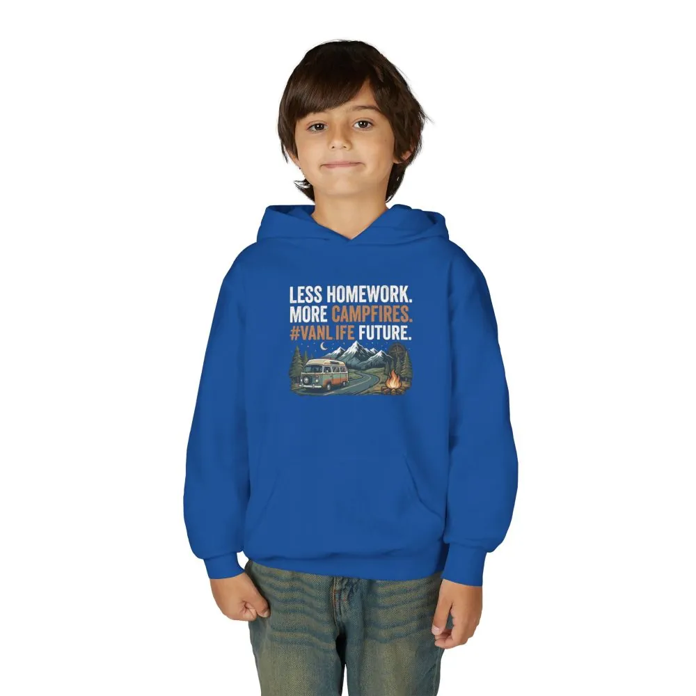 Youth Hoodie(Gildan) – Less Worry, More Campfires #VanLife Adventure Pullover