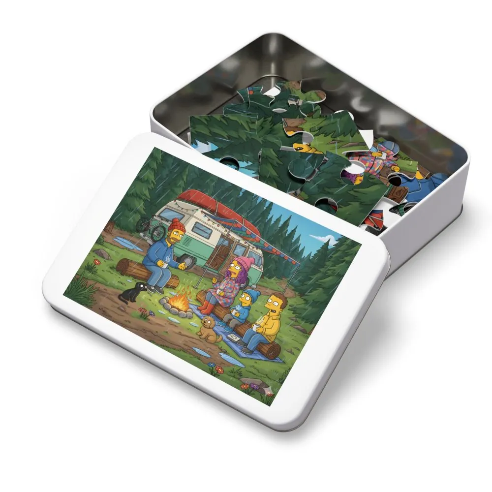 Jigsaw Puzzle with Tin — Outdoor Camper Scene