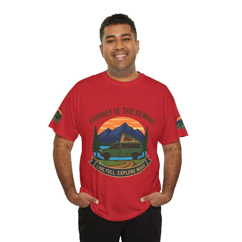 Unisex Heavy Cotton Tee  — "Journey Is The Reward Tee" Adventure Camper Van Graphic T-Shirt