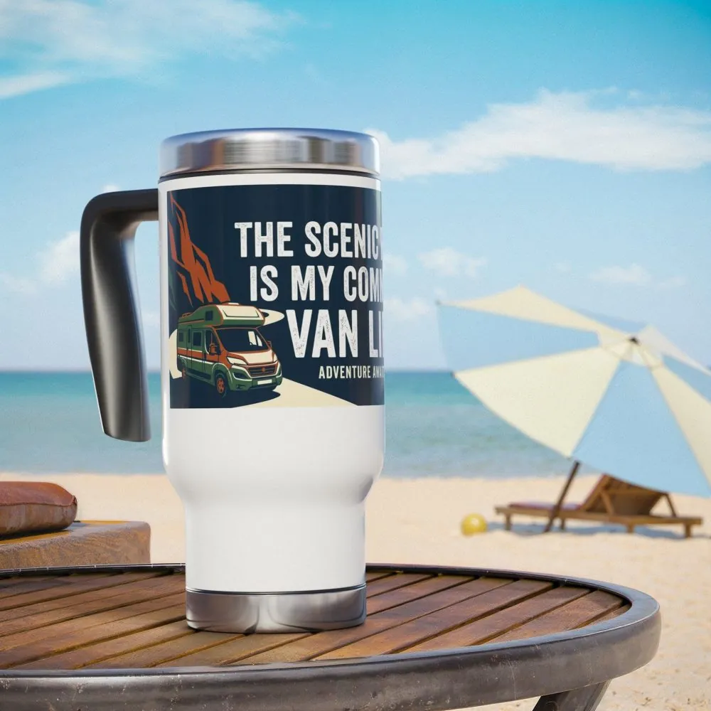 Stainless Steel Travel Mug with Handle, 14oz - "The Scenic Route is My Commute"