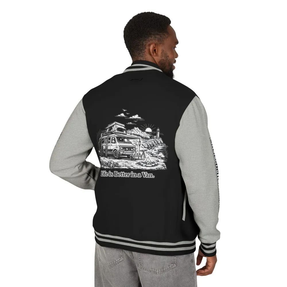 Unisex Heavyweight Letterman Jacket — "Life Is Better In A Van" Travel Varsity Coat