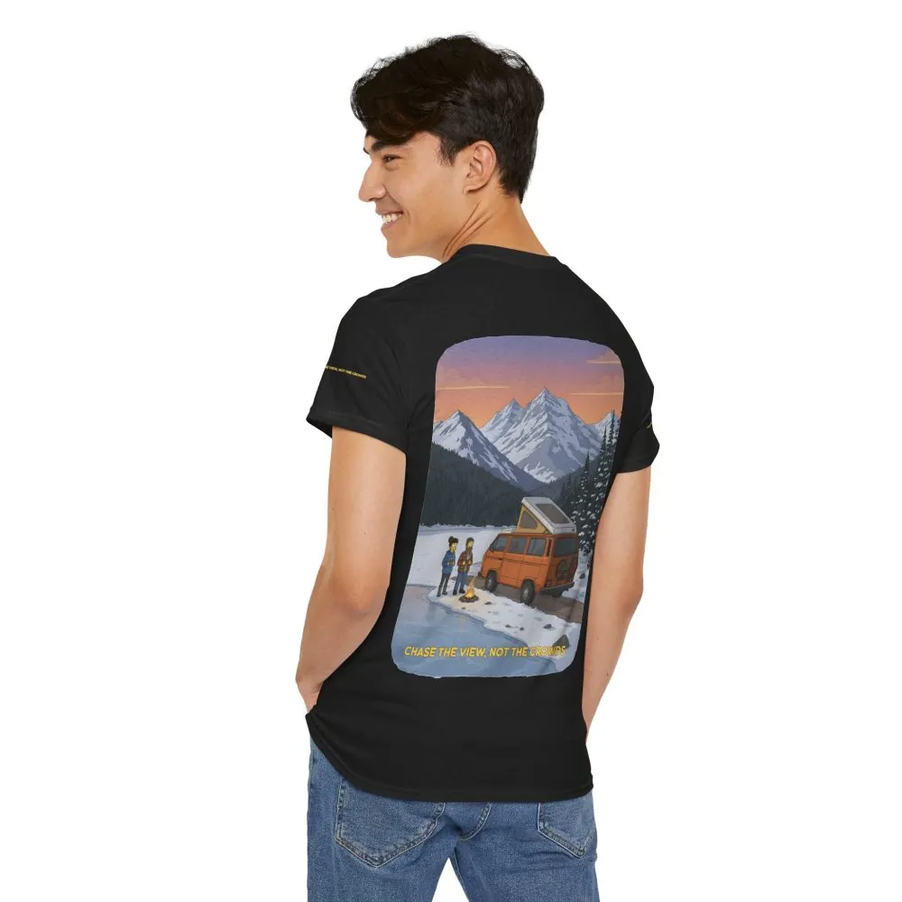 Unisex Heavy Cotton Tee — "Chase The Views-Not The Crowds" Design Sitcom-Line