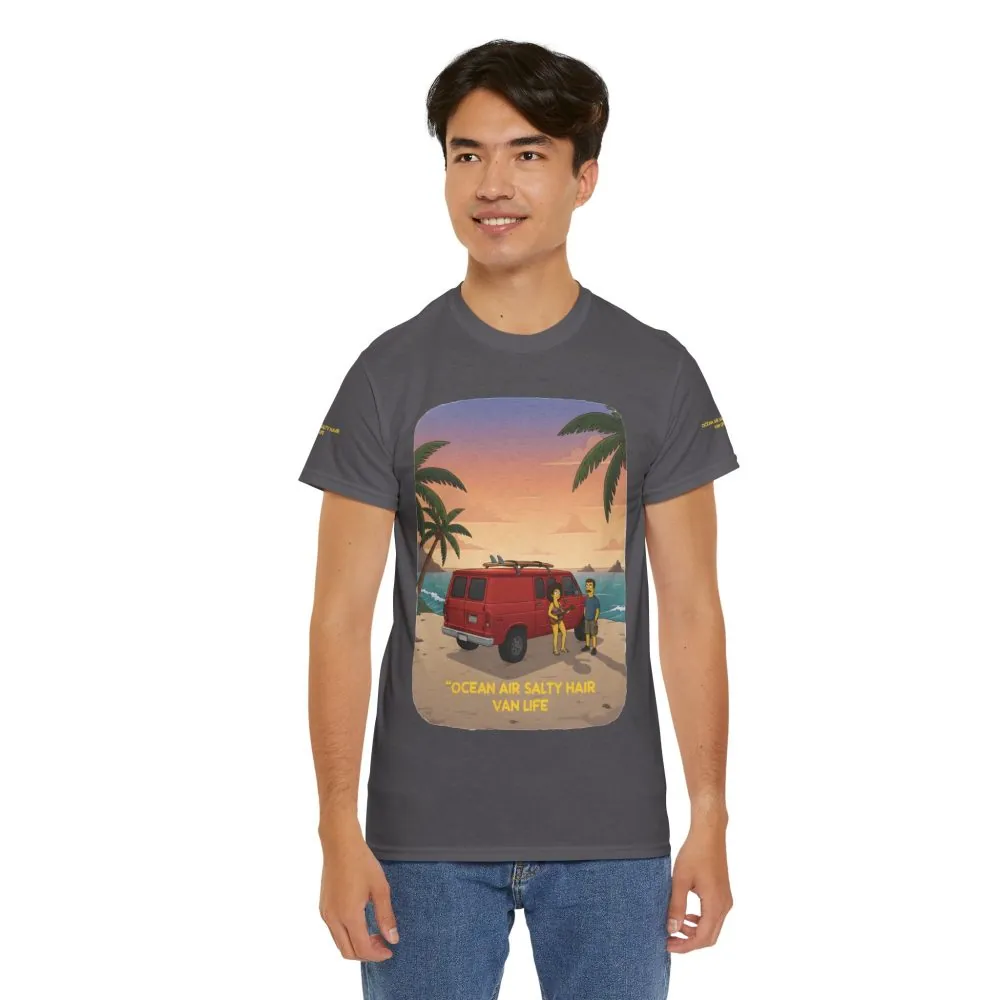 Unisex Heavy Cotton Tee — "Ocean Air Salty Hair Van Life" Design Sitcom-Line