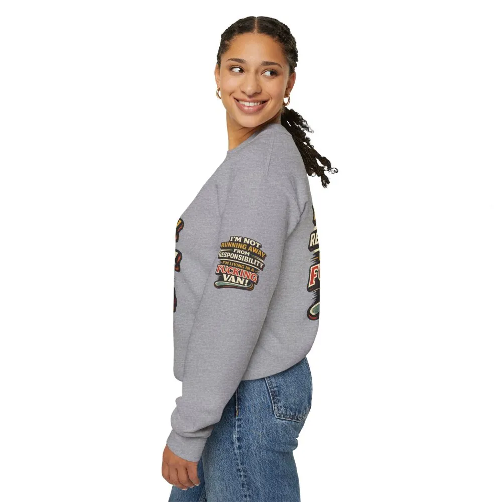 Unisex Heavy Blend™ Crewneck Sweatshirt — "I`m Not running Away" Design F**K-Line
