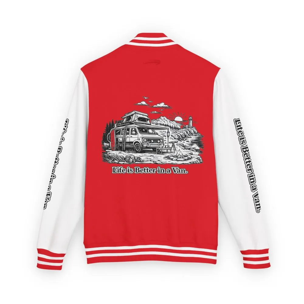 Unisex Heavyweight Letterman Jacket — "Life Is Better In A Van" Travel Varsity Coat
