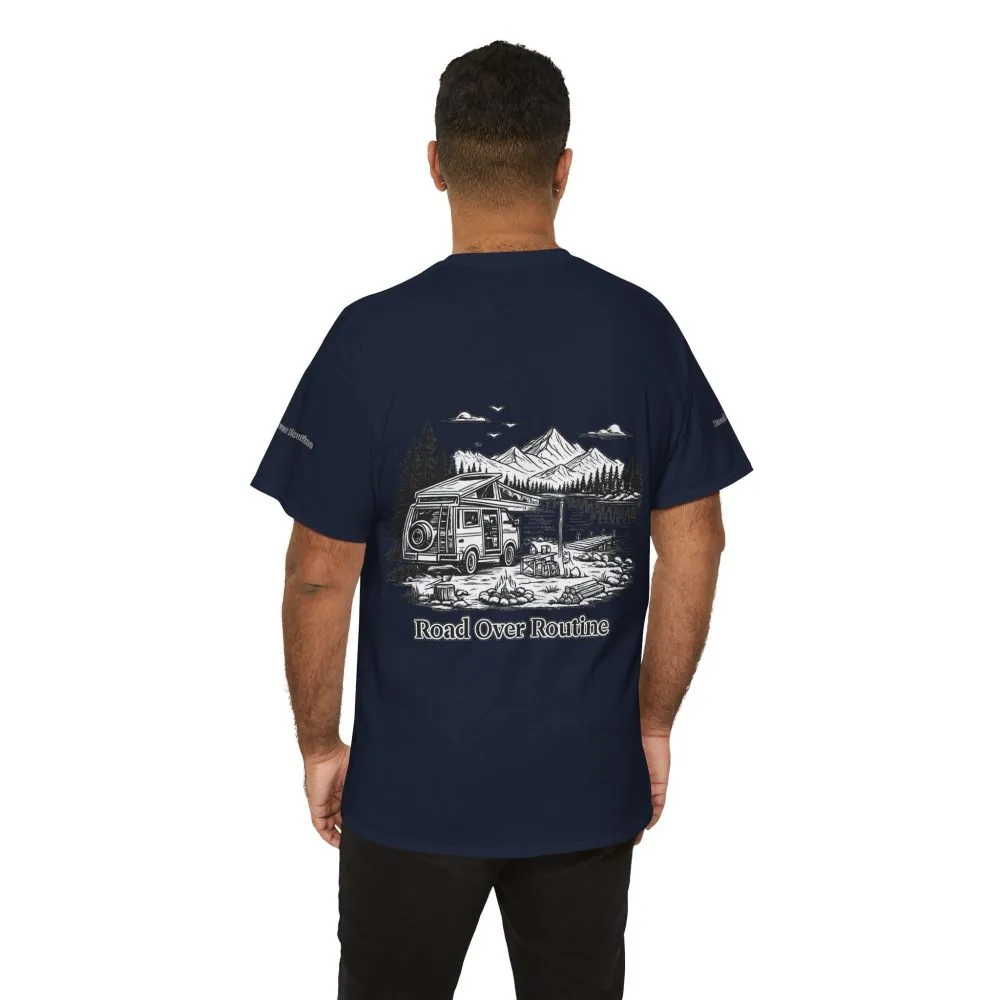 4271315688928848575_2048.jpeg Unisex Heavy Cotton Tee — "Road Over Routine" Design Minimal-Line