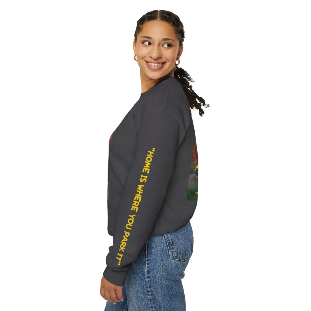 Unisex Heavy Blend™ Crewneck Sweatshirt — "Home Is Where You Park It" Design Sitcom-Line