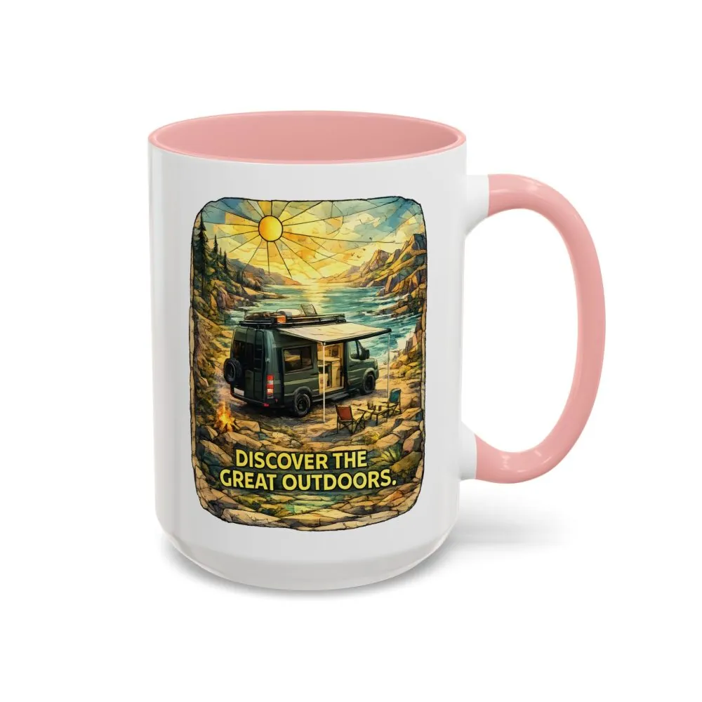 Accent Coffee Mug (11, 15oz) — "Discover The Great Outdoors" Design Cubic-Line