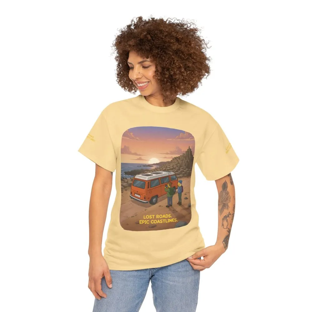 Unisex Heavy Cotton Tee — "Lost Roads Epic Coastlines" Design Sitcom-Line