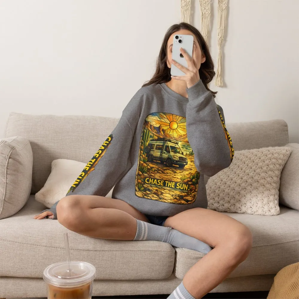 Unisex Heavy Blend™ Crewneck Sweatshirt — "Chase The Sun" Design Cubic-Line