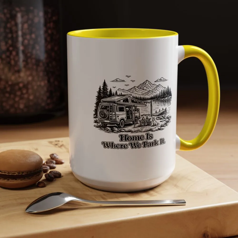 Accent Coffee Mug (11, 15oz) — "Home Is Where You Park It" Design Minimal-Line