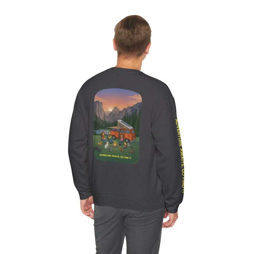 Unisex Heavy Blend™ Crewneck Sweatshirt — "Adventure Awaits-Go Find It"" Design Sitcom-Line
