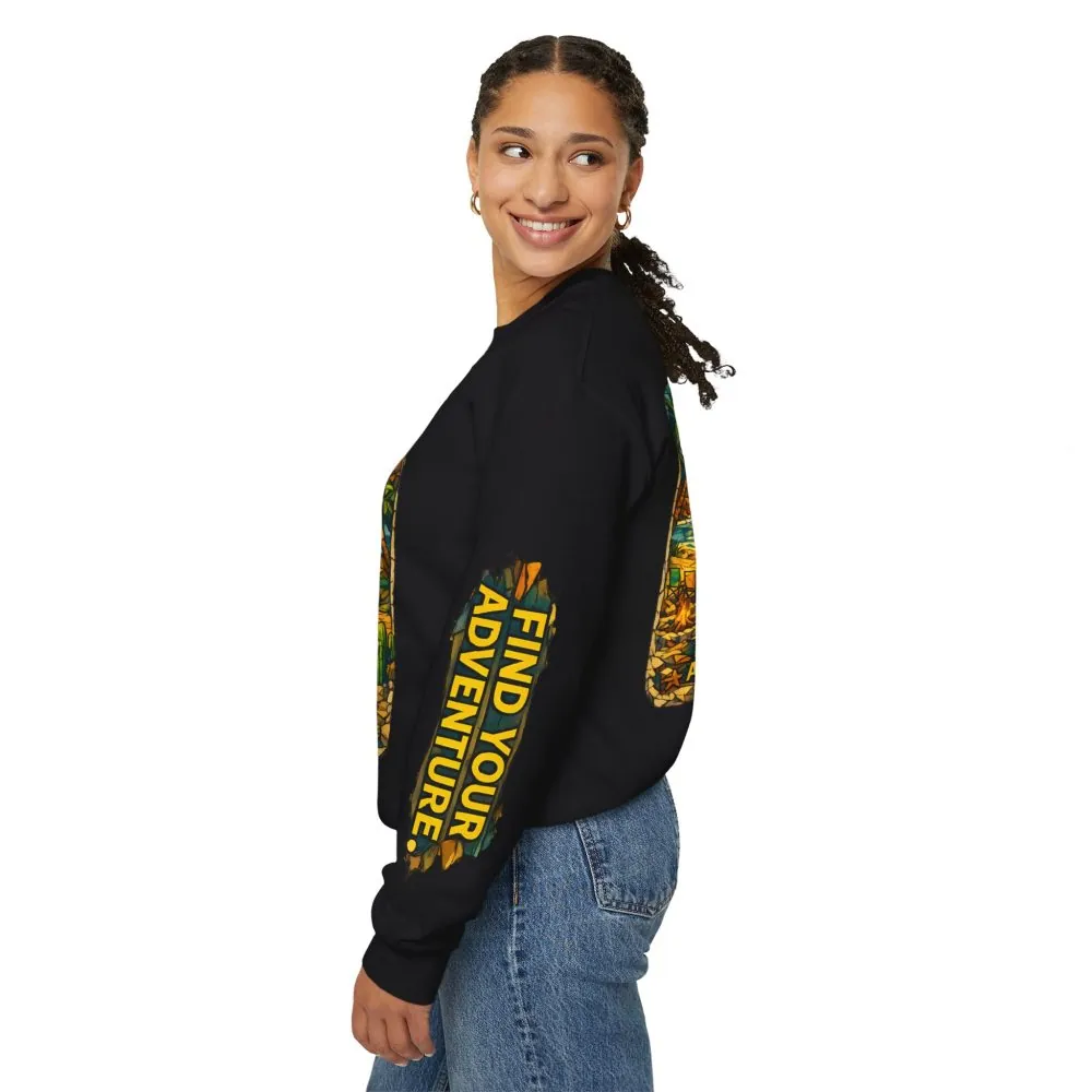 Unisex Heavy Blend™ Crewneck Sweatshirt — "Find Your Adventure" Design Cubic-Line