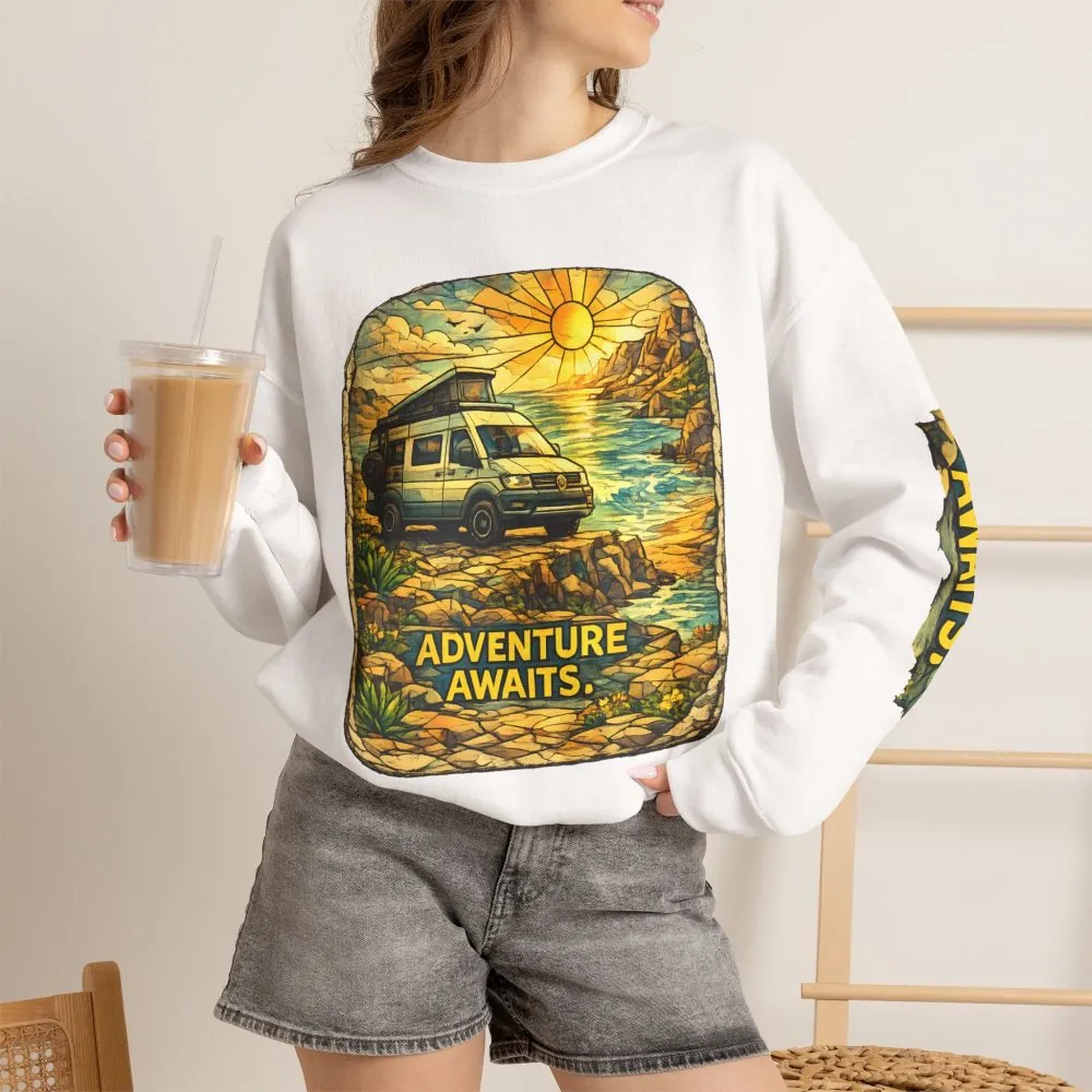 430658286490362536_2048.jpeg Unisex Heavy Blend™ Crewneck Sweatshirt — "Adventure Awaits" Design Cubic-Line