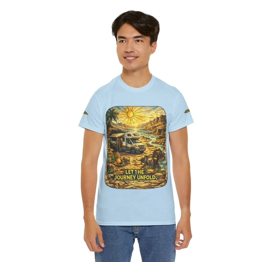 Unisex Heavy Cotton Tee — "Let The Journey Unfold" Design Cubic-Line