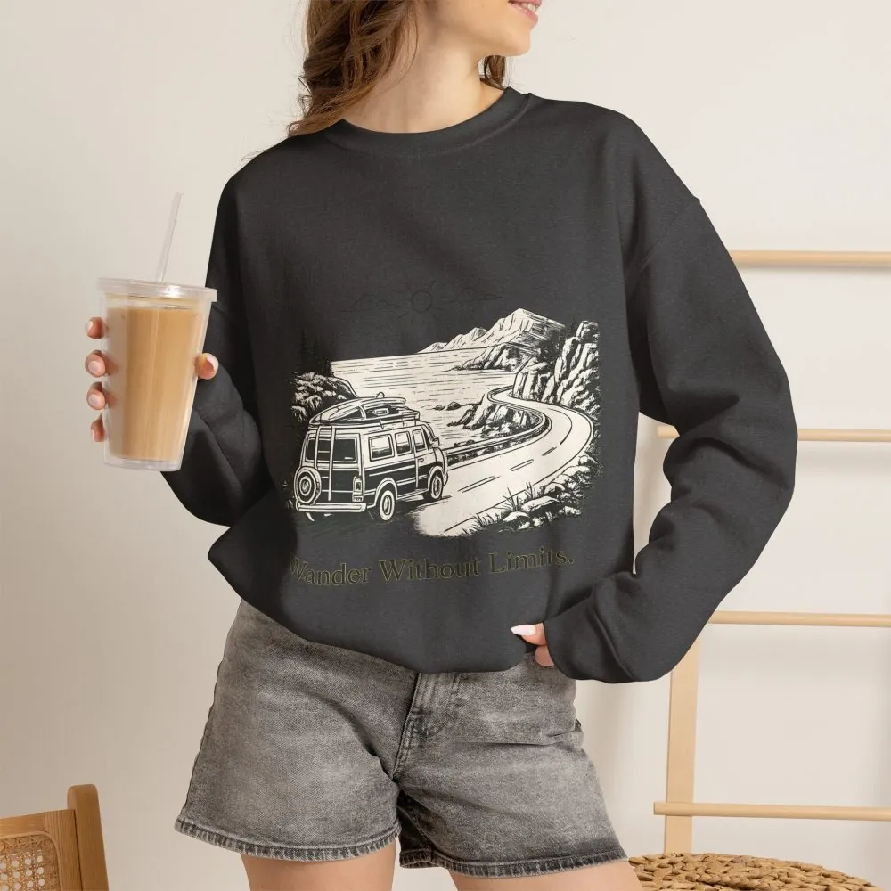 Unisex Heavy Blend™ Crewneck Sweatshirt — "Wander Without Limits" Design Minimal-Line