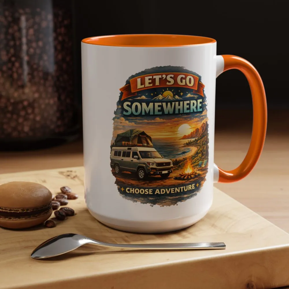 Accent Coffee Mug (11, 15oz) — "Lets Go Somewhere" Design Scenic-Line