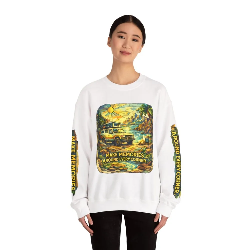 4347894543123915620_2048.jpeg Unisex Heavy Blend™ Crewneck Sweatshirt — "Make Memories Around Every Corner" Design Cubic-Line
