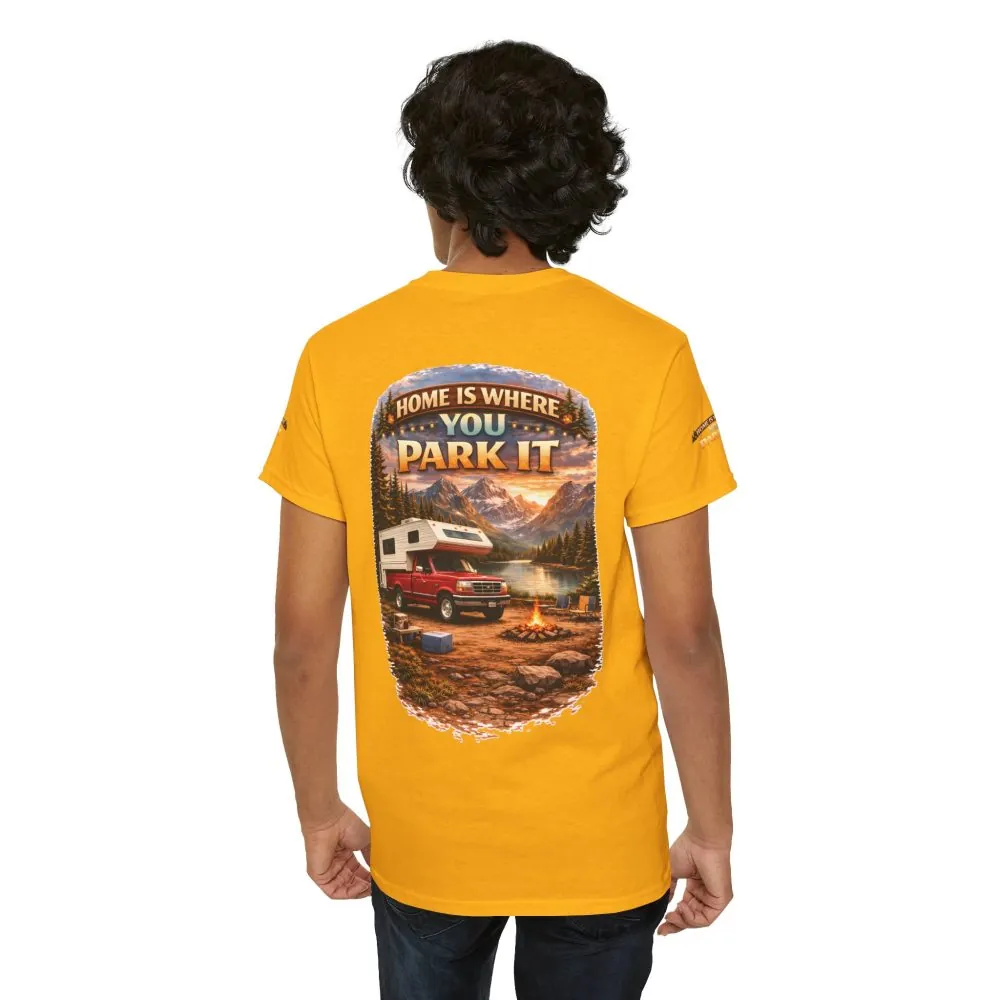 Unisex Heavy Cotton Tee — "Home Is Where You Park It" Design Scenic-Line