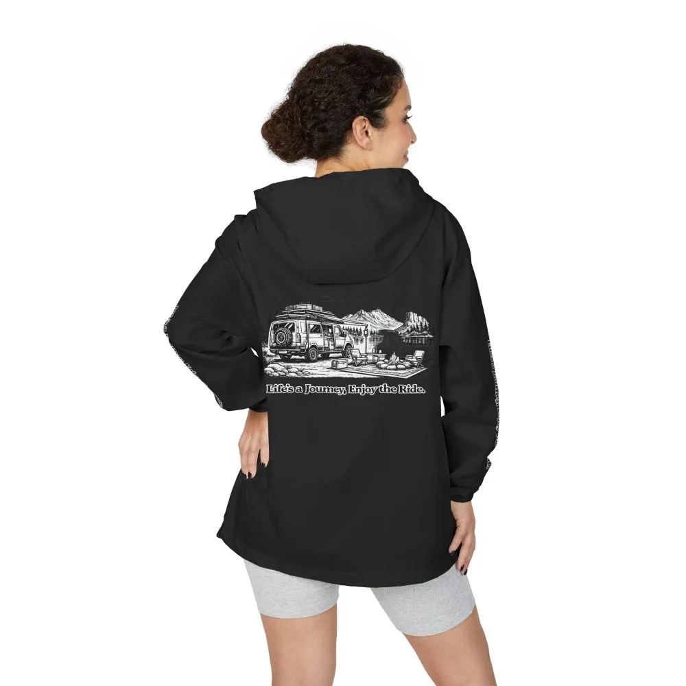 Unisex Full-Zip Windbreaker Jacket — "Lifes A Journey" (Design "Minimal-Line")