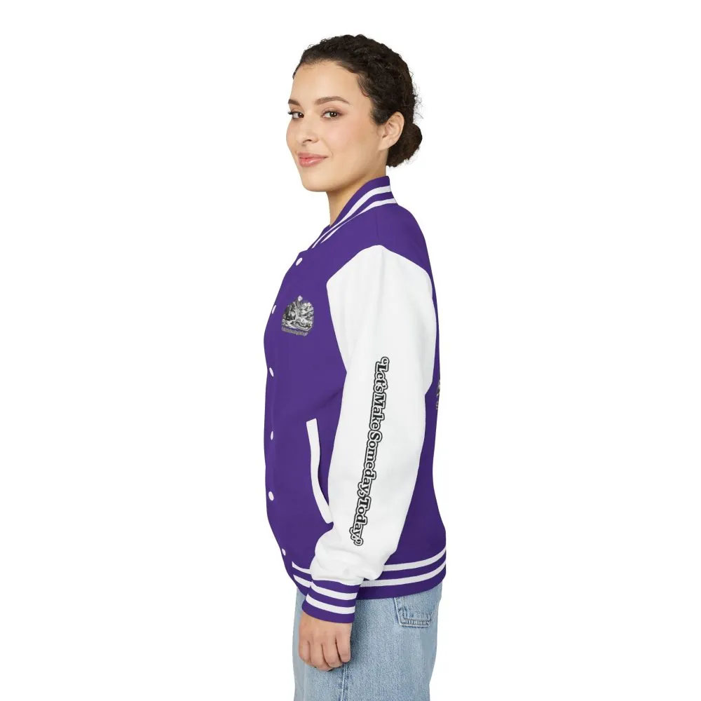 Unisex Heavyweight Letterman Jacket — "Lets make Someday, Today?" Travel Varsity Coat