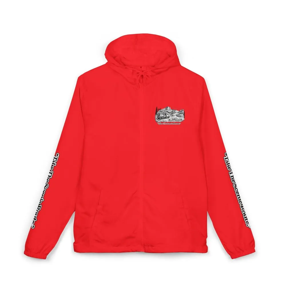 Unisex Full-Zip Windbreaker Jacket — "Take The Scenic Route" (Design "Minimal-Line")