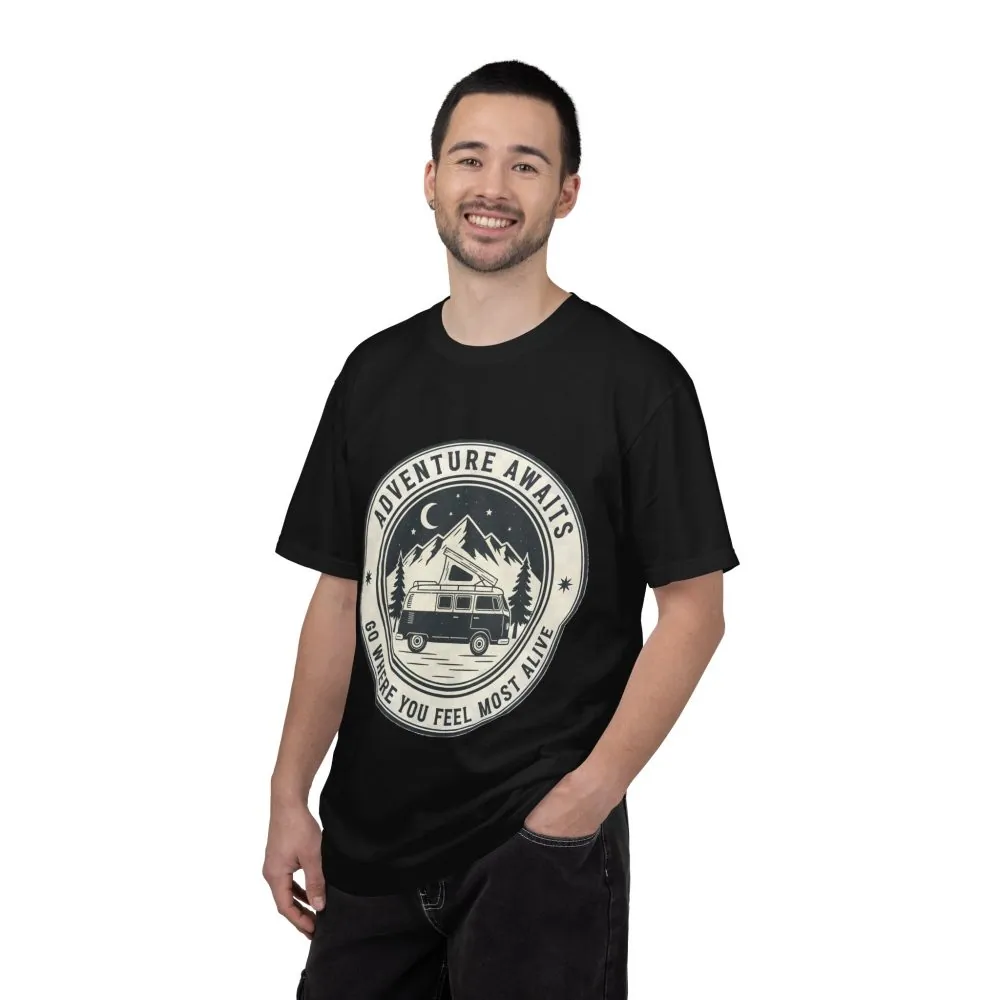 T-Shirt — "Adventure Awaits-Go Where You Feel Most Alive" (Front + Back Printed) Outdoor Travel Tee