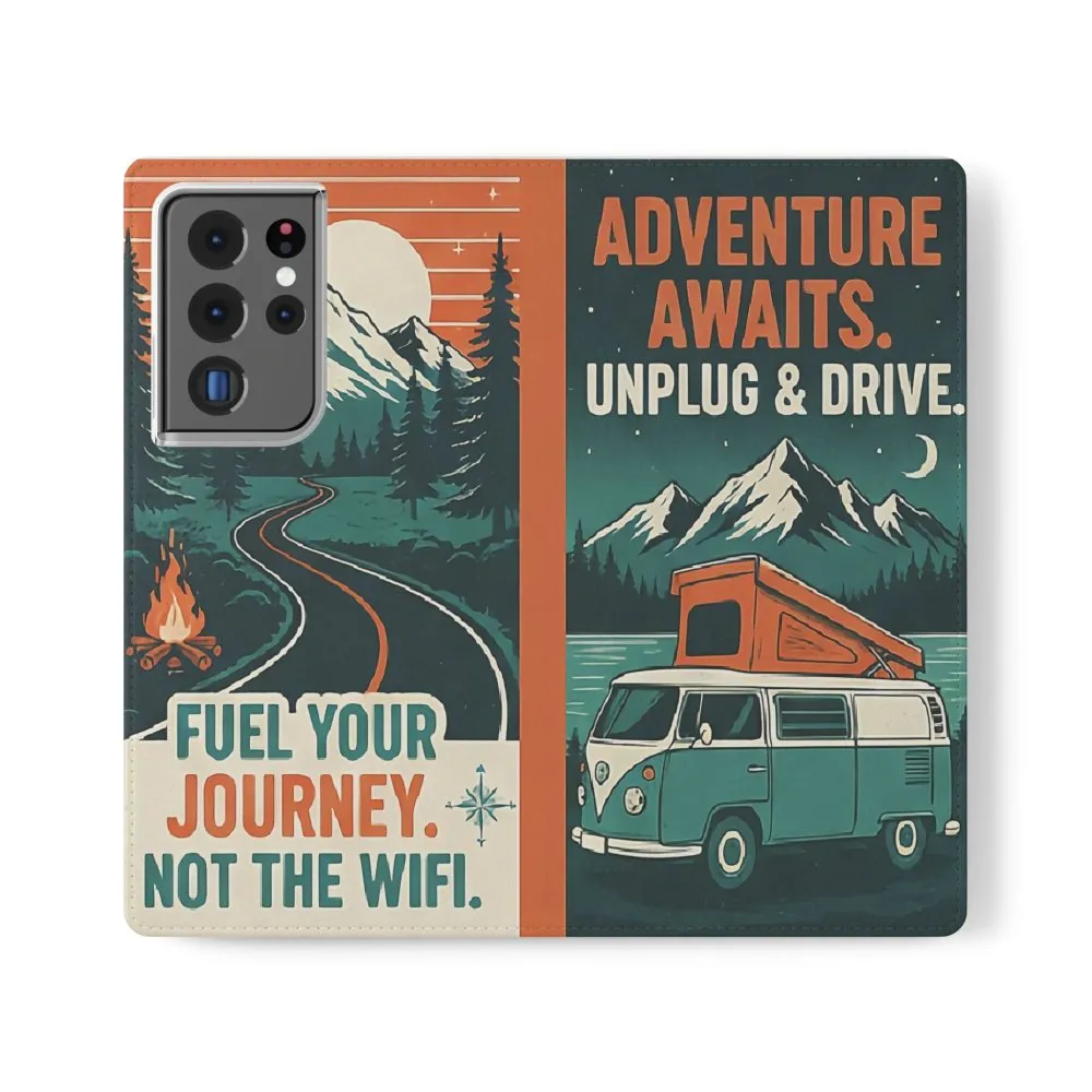 Flip Phone Case — "Adventure Awaits, Fuel Your Journey, Not the WiFi" Wallet Cover