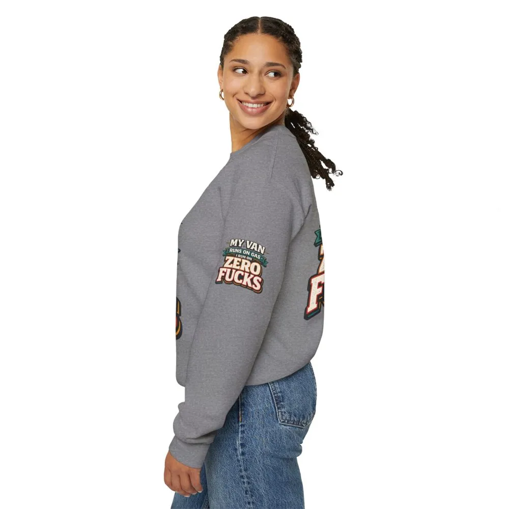 Unisex Heavy Blend™ Crewneck Sweatshirt — "My Van Runs On Gas" Design F**K-Line