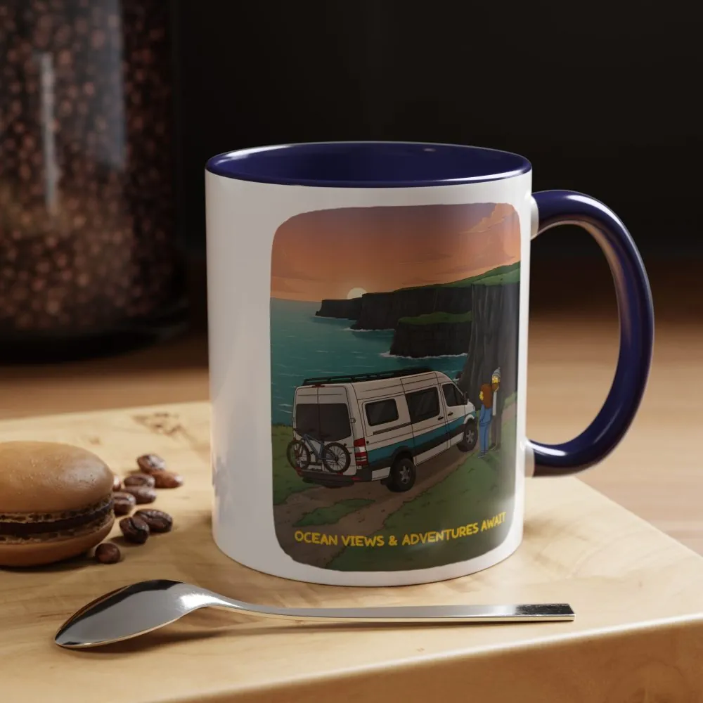 Accent Coffee Mug (11, 15oz) — "Ocean Views-Adventures Awaits" Design Sitcom-Line