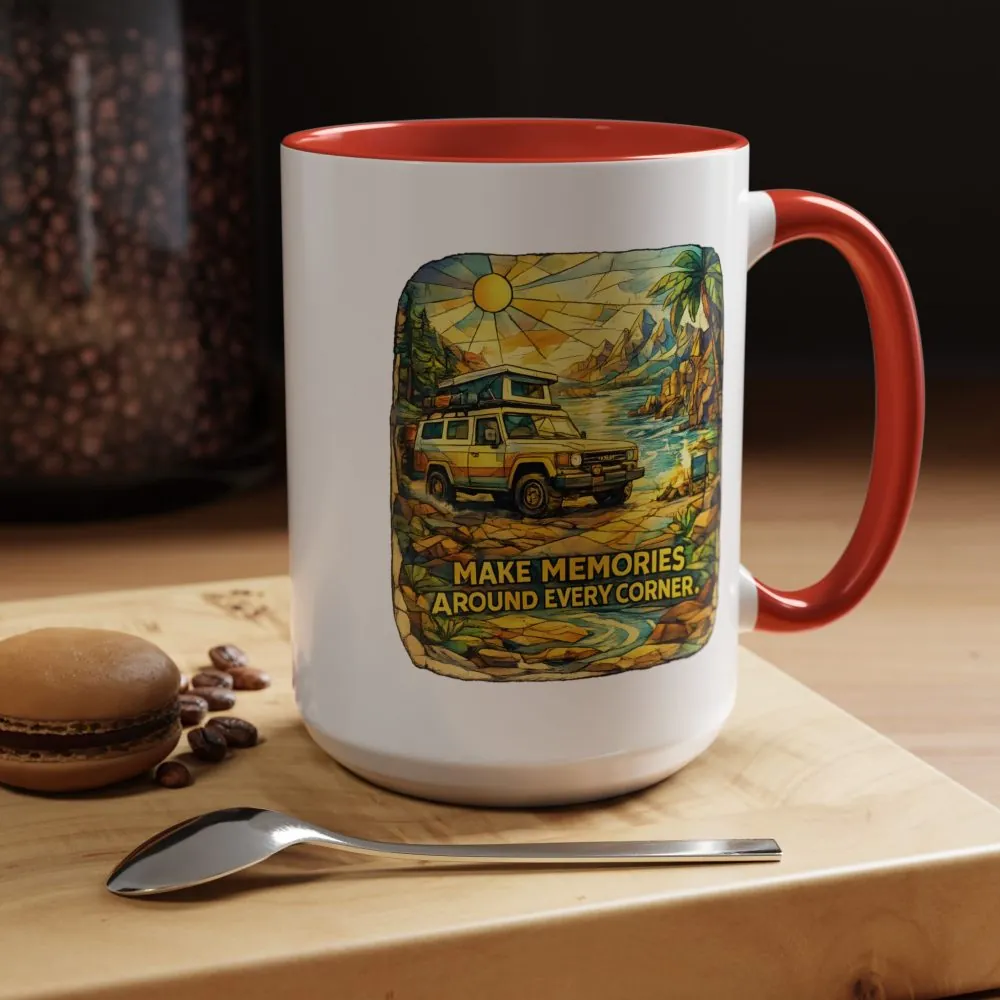 Accent Coffee Mug (11, 15oz) — "Make Memories Around Every Corner" Design Cubic-Line