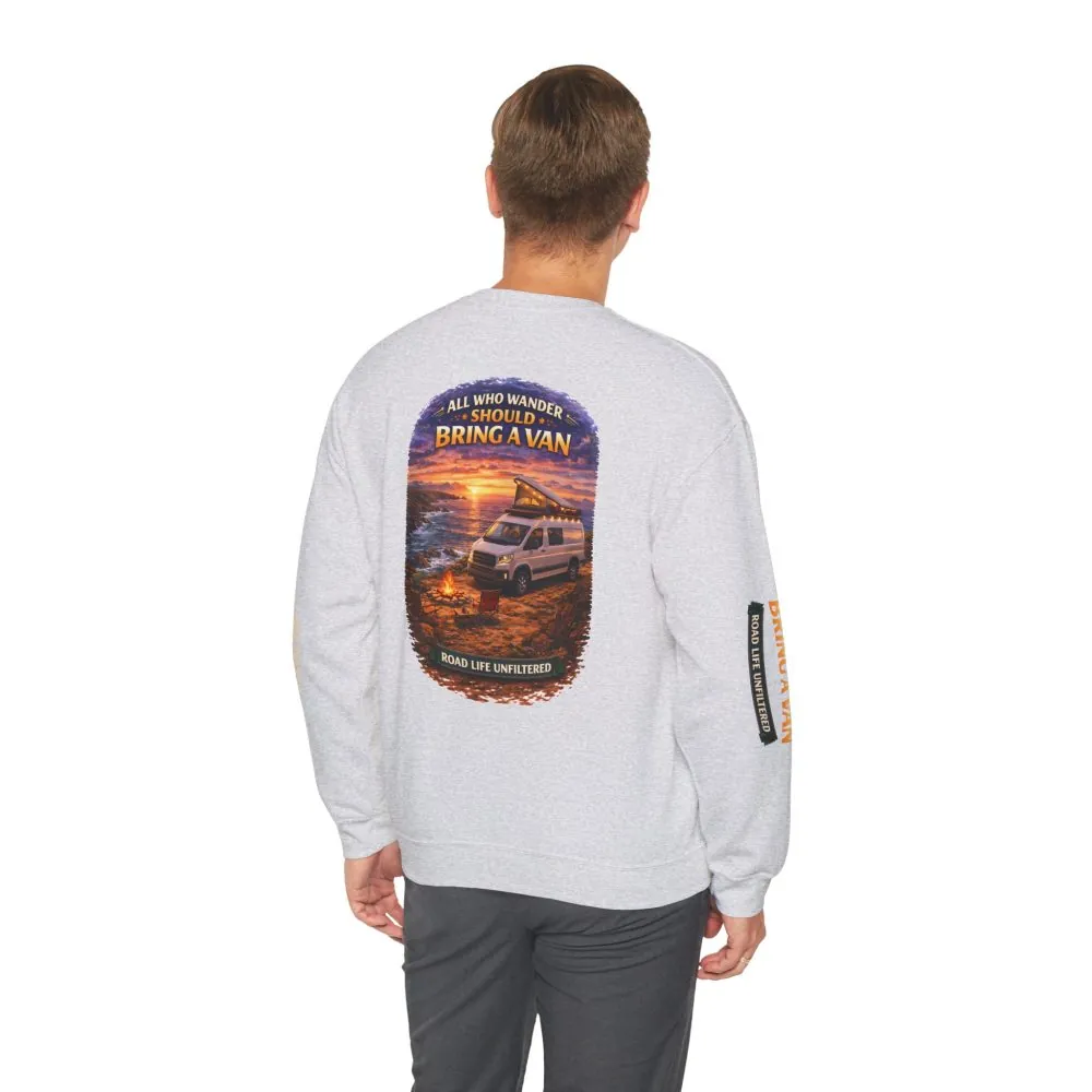4387810934780739916_2048.jpeg Unisex Heavy Blend™ Crewneck Sweatshirt — "All Who wander Should Bring A Van" Design Scenic-Line