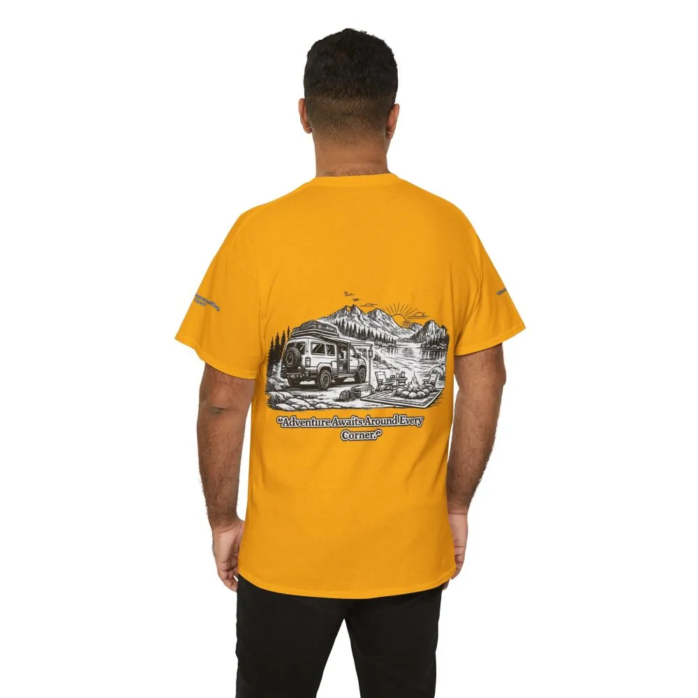 4389052206474592002_2048.jpeg Unisex Heavy Cotton Tee — "Adventure Awaits Around Every Corner" Design Minimal-Line