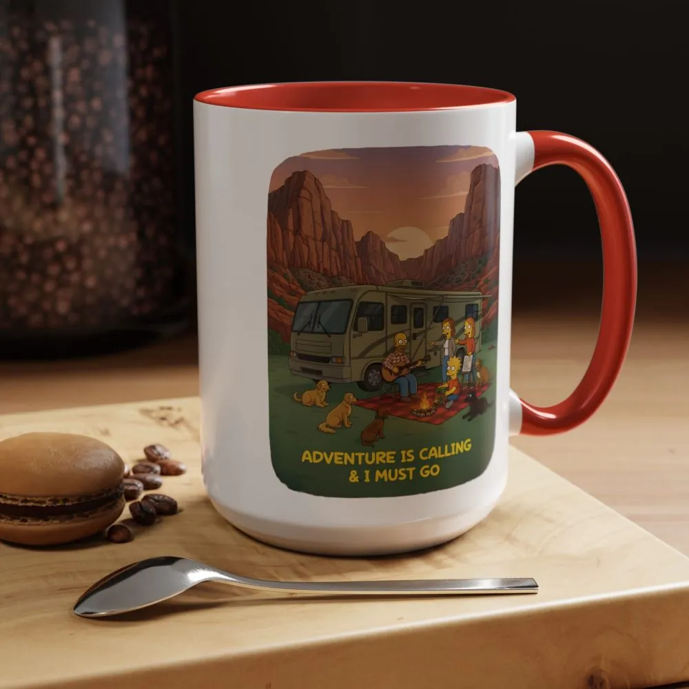 Accent Coffee Mug (11, 15oz) — "Adventure Is Calling-I Must Go" Design Sitcom-Line