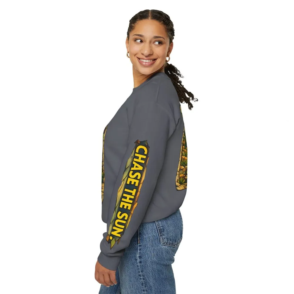 Unisex Heavy Blend™ Crewneck Sweatshirt — "Chase The Sun" Design Cubic-Line