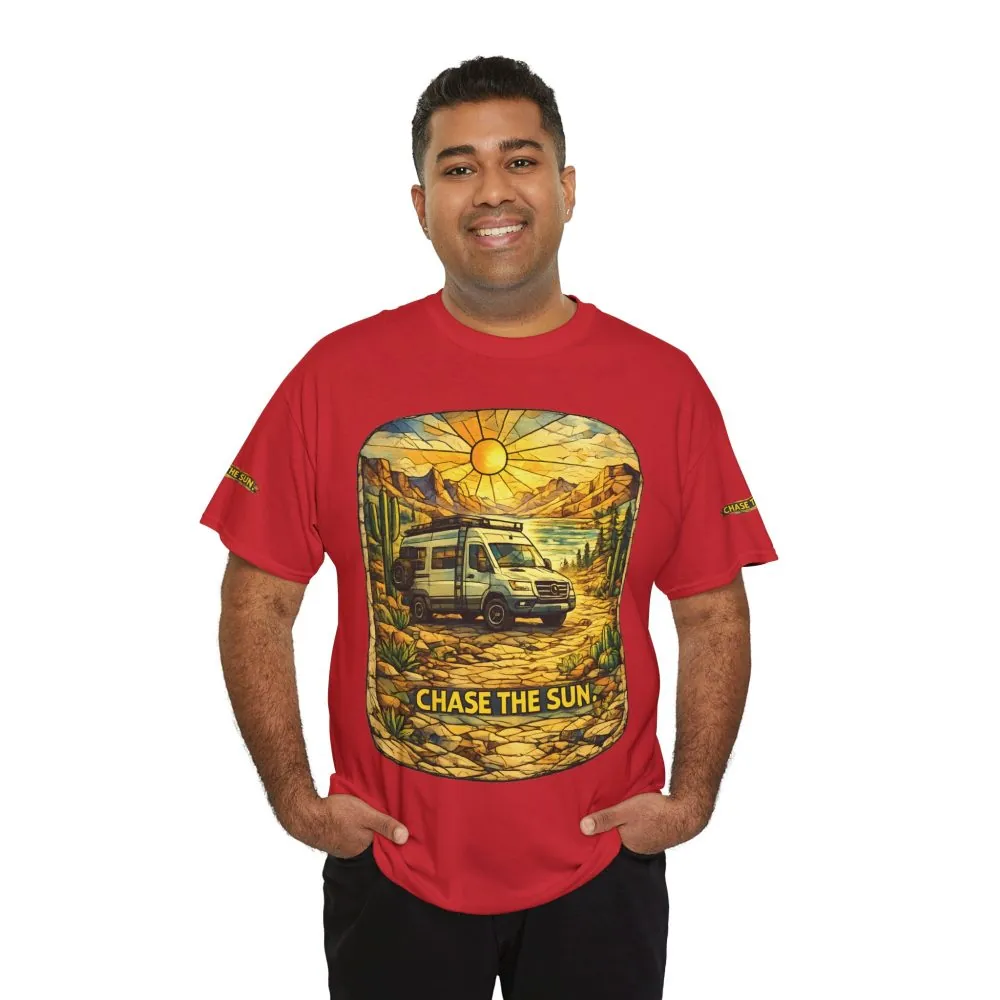 Unisex Heavy Cotton Tee — "Chase The Sun" Design Cubic-Line