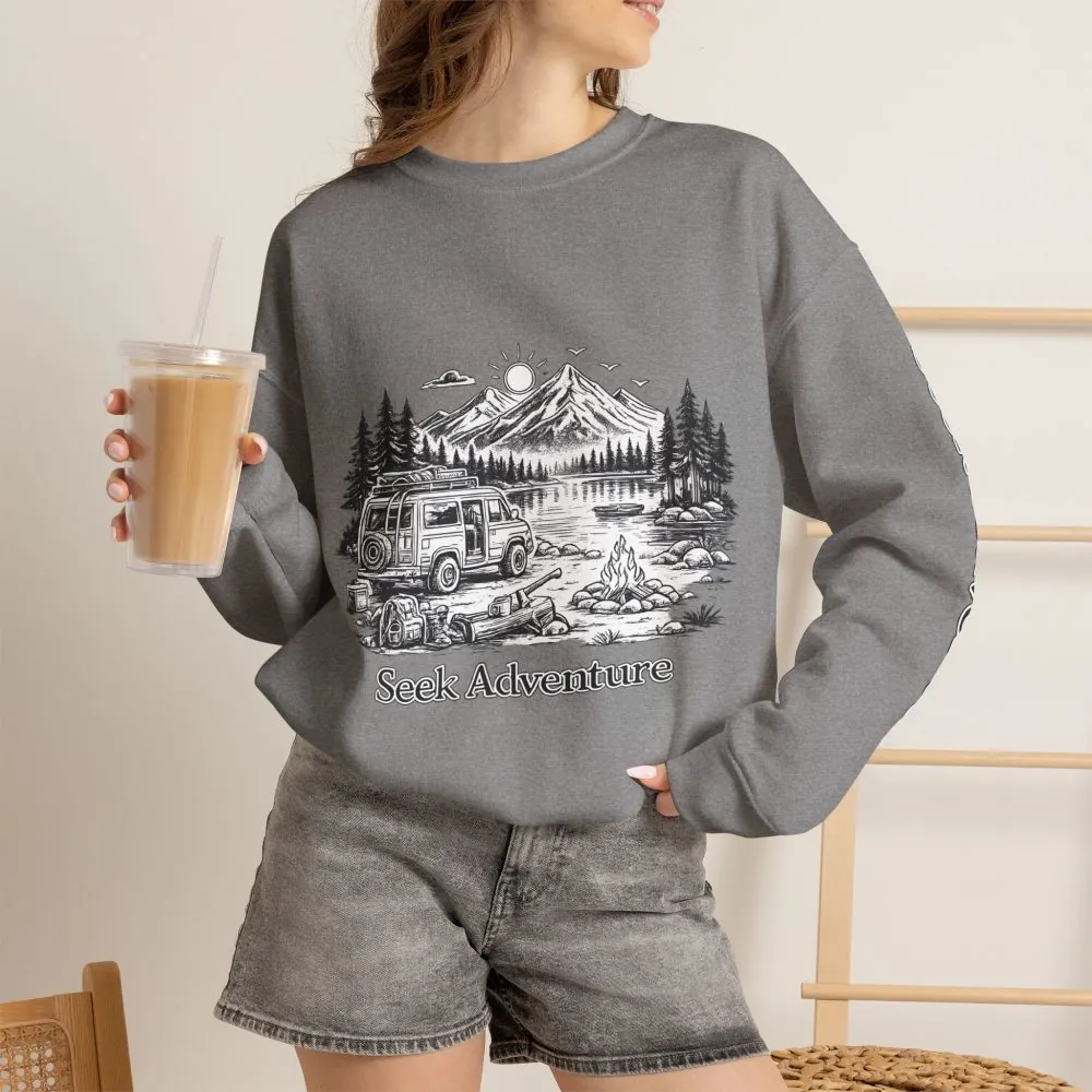 Unisex Heavy Blend™ Crewneck Sweatshirt — "Seek Adventure" Design Minimal-Line