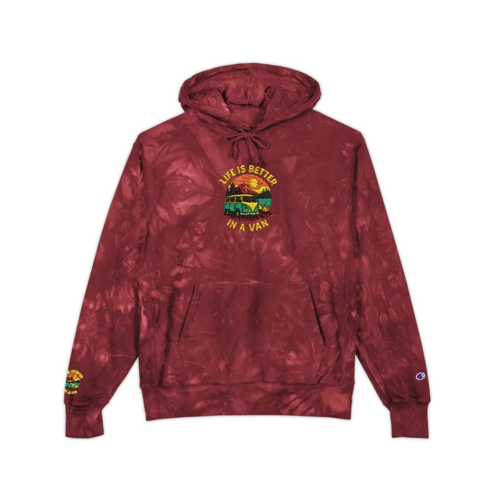 Unisex Tie-Dye Embroidered Hoodie — 'Life Is Better With A Van' Graphic