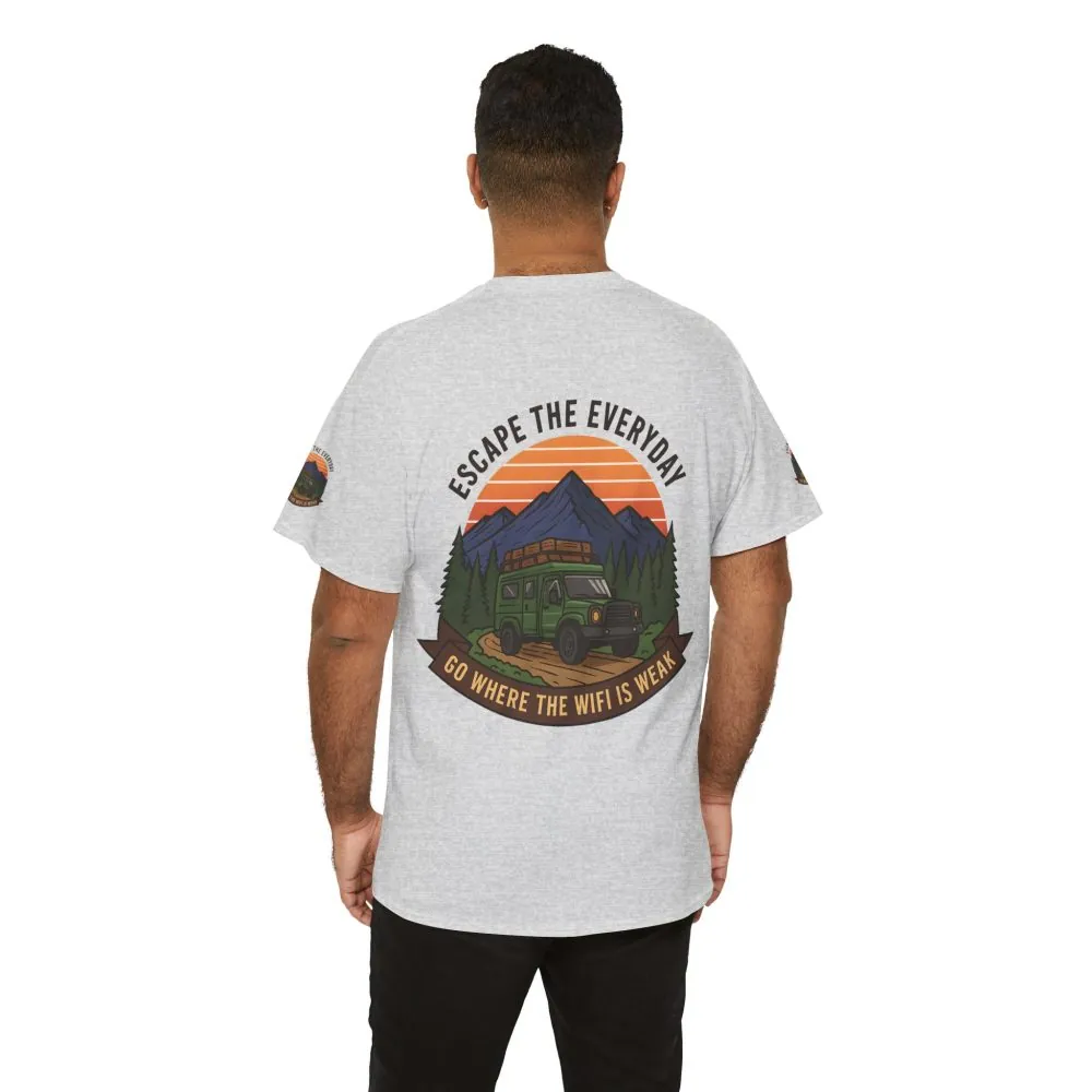 Unisex Heavy Cotton Tee — "Go Where the WiFi Is Weak" Adventure Shirt