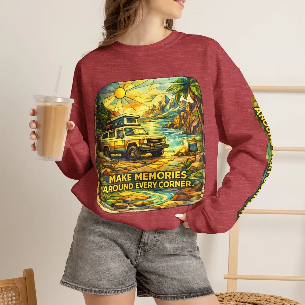 4405626946006622537_2048.jpeg Unisex Heavy Blend™ Crewneck Sweatshirt — "Make Memories Around Every Corner" Design Cubic-Line