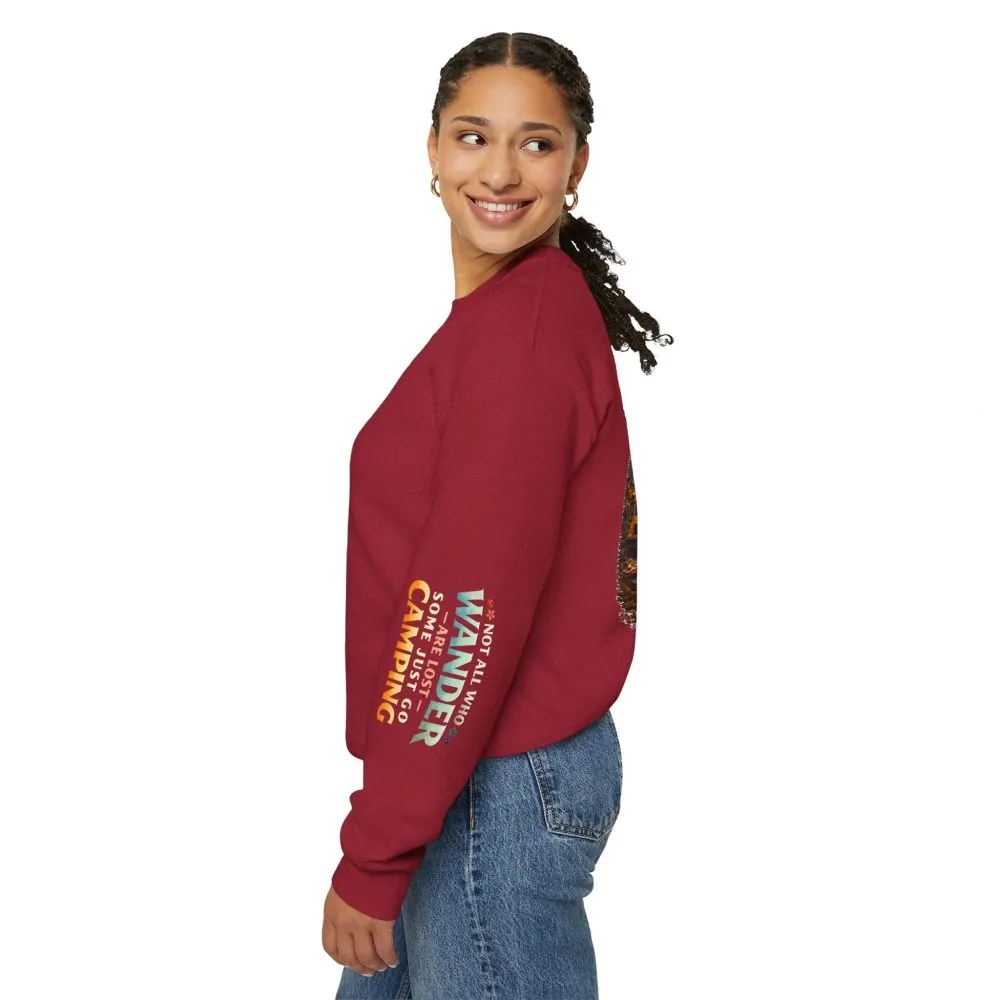Unisex Heavy Blend™ Crewneck Sweatshirt — "Not All Who Wander Are Lost" Design Scenic-Line