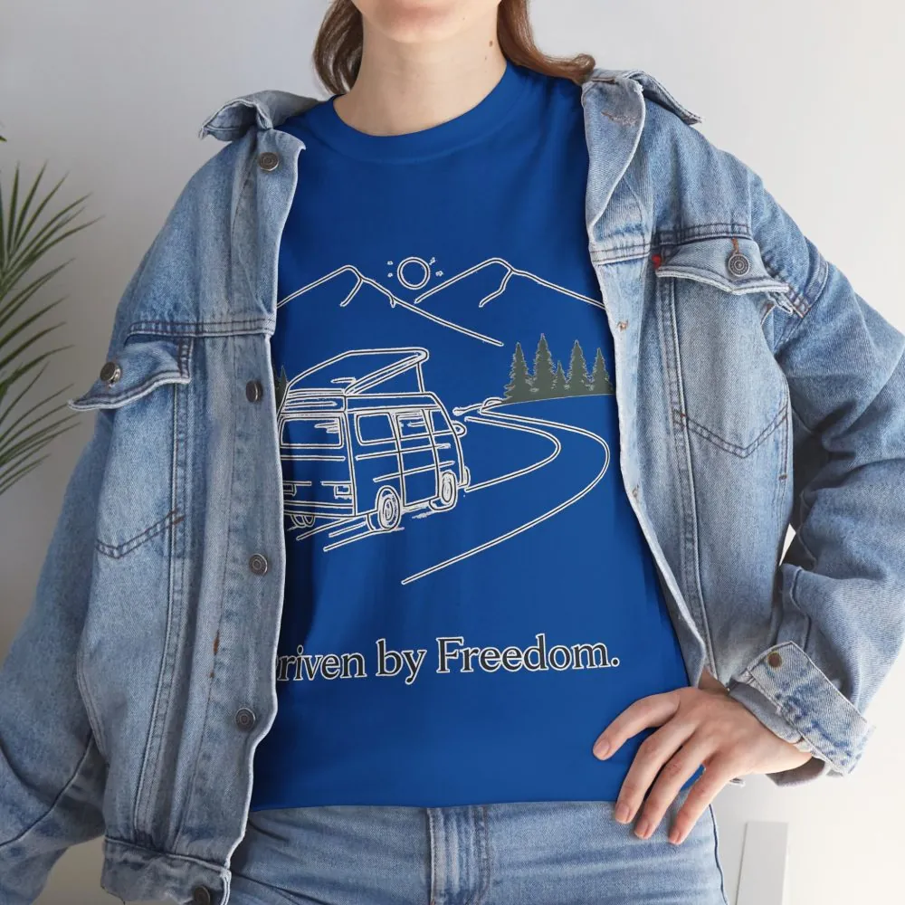 Unisex Heavy Cotton Tee — "Driven By Freedom" Design Minimal-Line