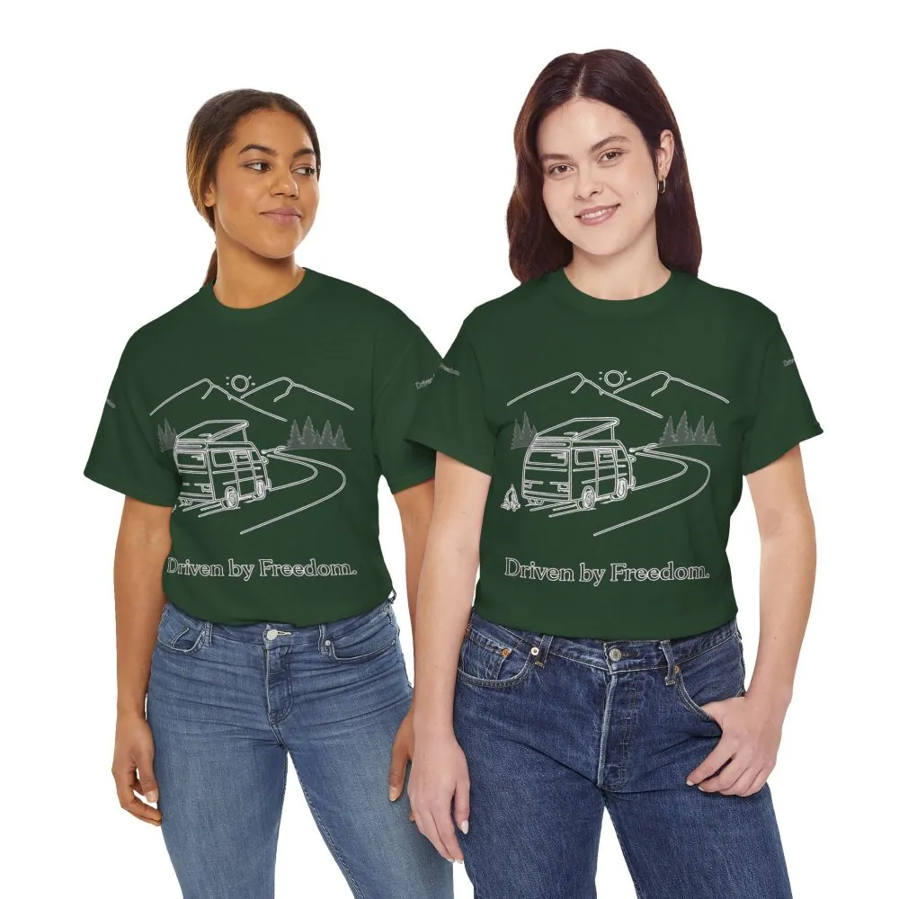 Unisex Heavy Cotton Tee — "Driven By Freedom" Design Minimal-Line