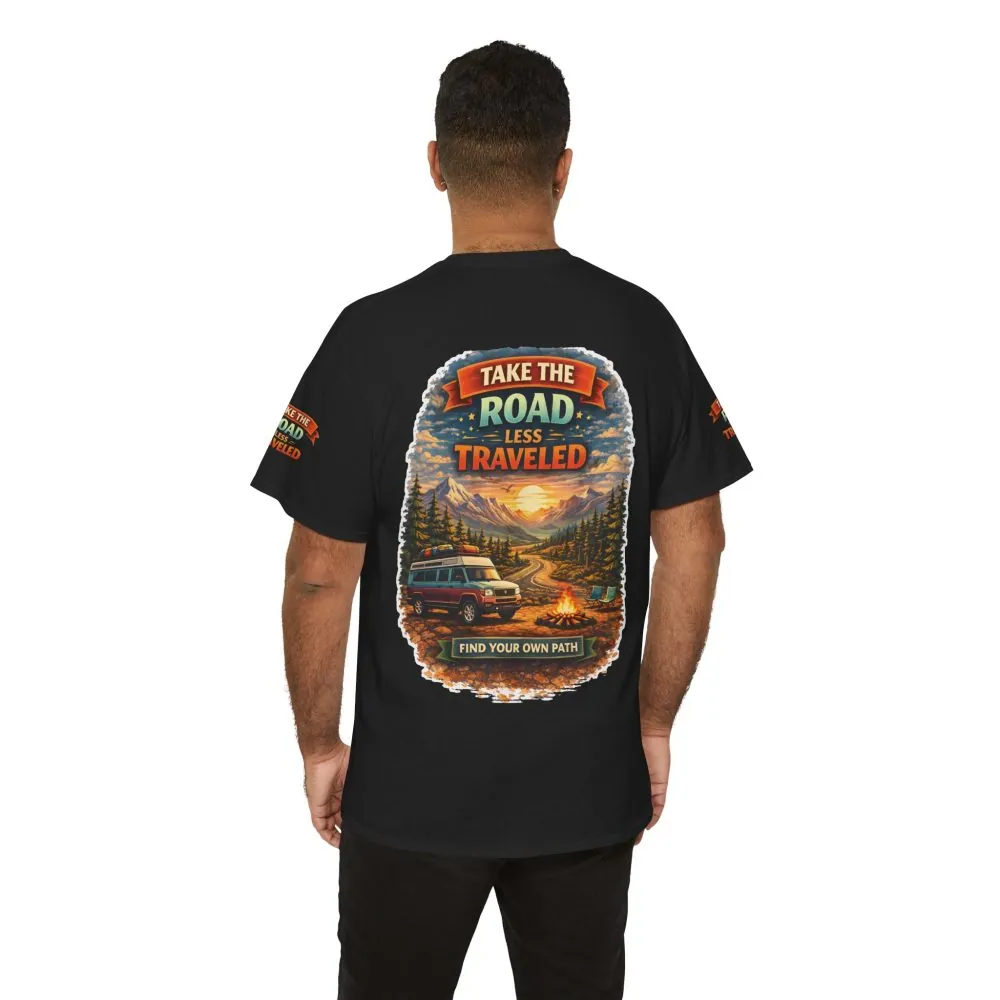 Unisex Heavy Cotton Tee — "Take The Road Less Traveled" Design Scenic-Line