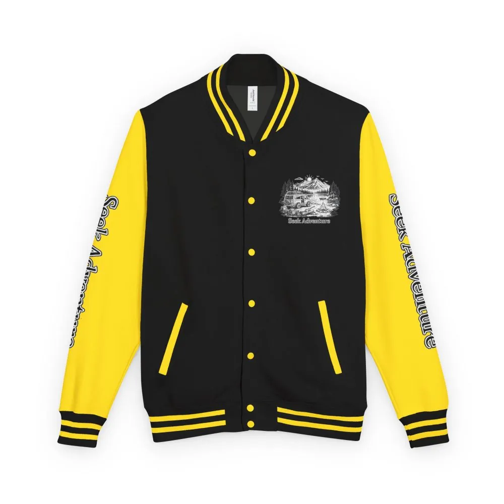 Unisex Heavyweight Letterman Jacket — "Seek Adventure" Travel Varsity Coat