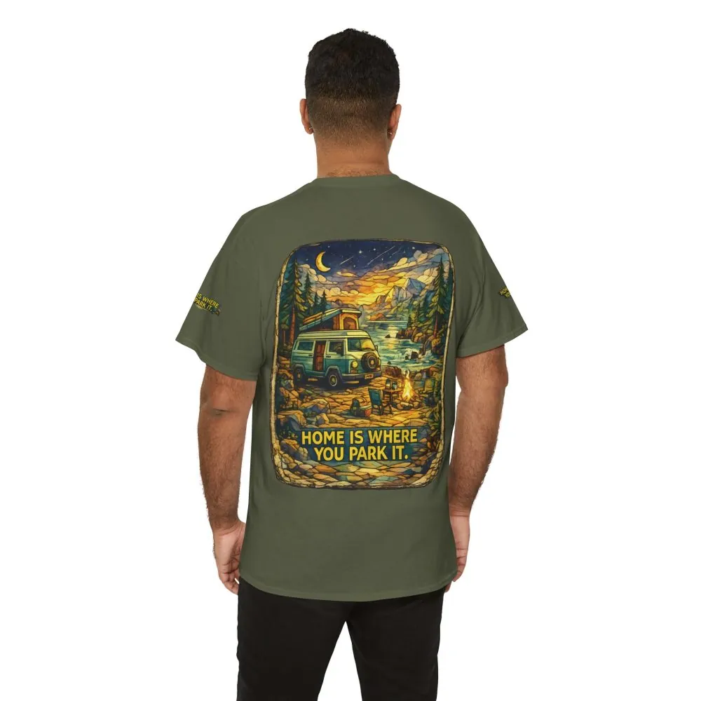 Unisex Heavy Cotton Tee — "Home Is Where You Park It" Design Cubic-Line