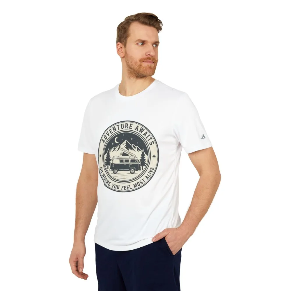 T-Shirt(Adidas) - 'Adventure Awaits-Go Where You Feel Most Alive' (Front + back printed)