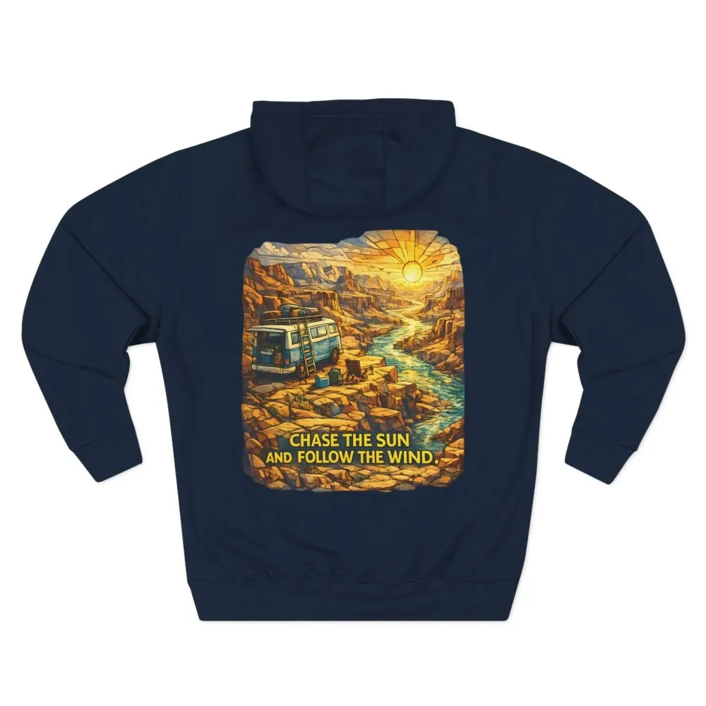 4451864954305578154_2048.jpeg Three-Panel Fleece Hoodie - "Chase The Sun And Follow The Wind" Design Cubic-Line