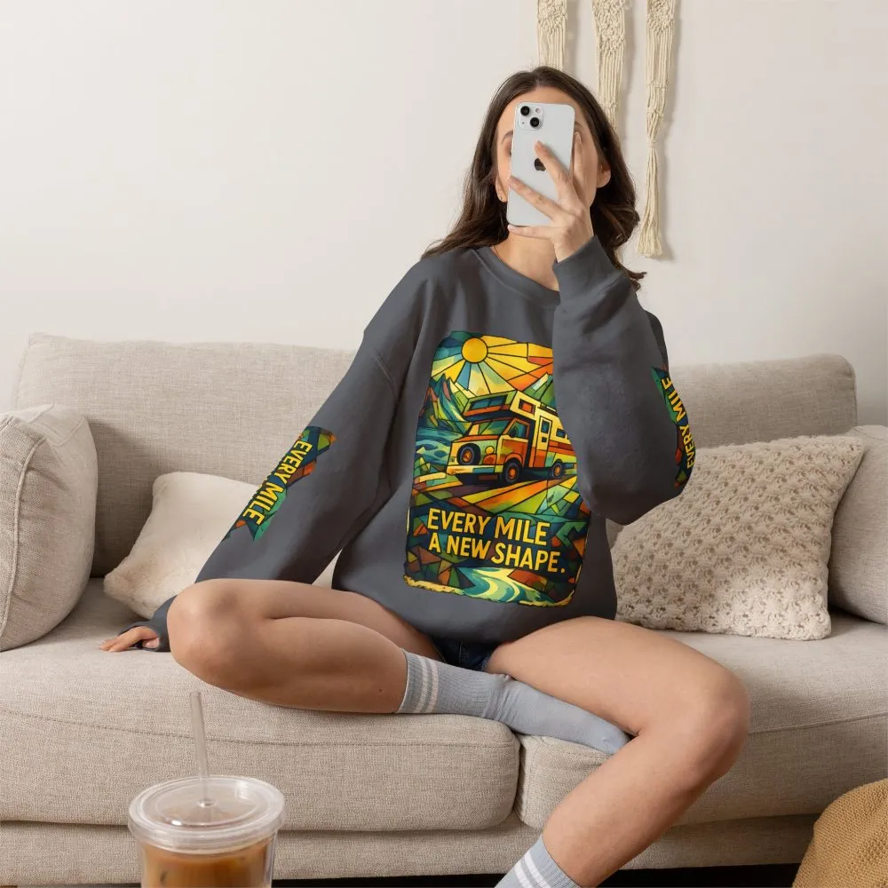 4453837778431340375_2048.jpeg Unisex Heavy Blend™ Crewneck Sweatshirt — "Every Mile A New Shape" Design Cubic-Line
