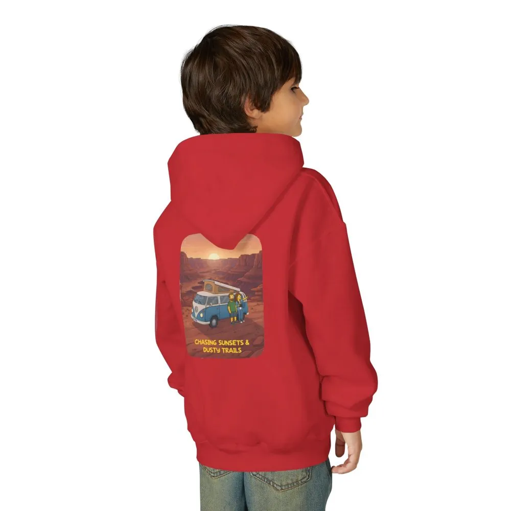 Youth Hoodie(Gildan) – "Chasing Sunsets And Dusty Trails" (Design Sitcom-Line)